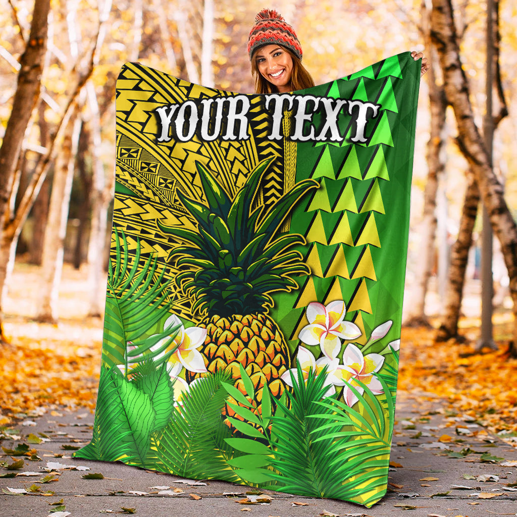 Custom Personalised Hawaii Pineapple Premium Blanket Plumeria Frangipani Mix Tribal Pattern