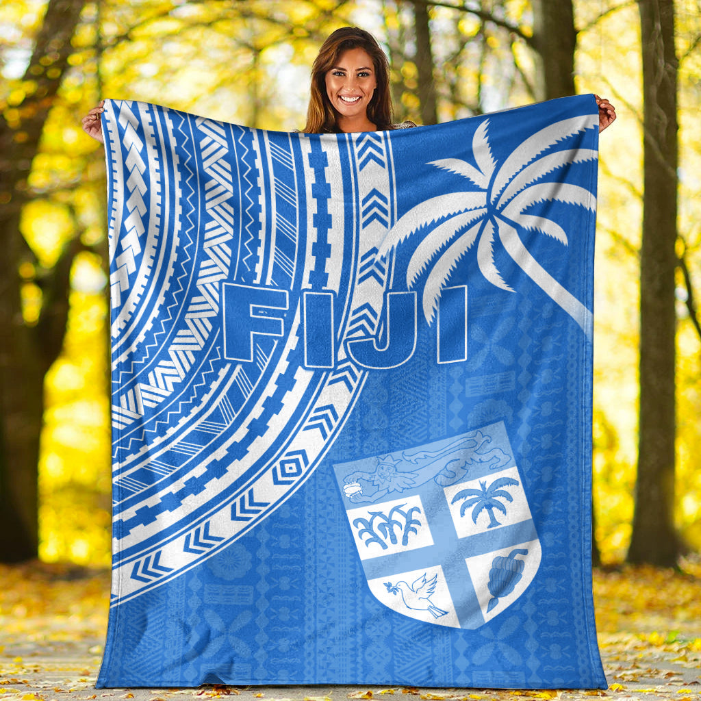 Fiji Rugby Sevens Premium Blanket Fijian 7s Tapa Polynesian Blue Ver.01