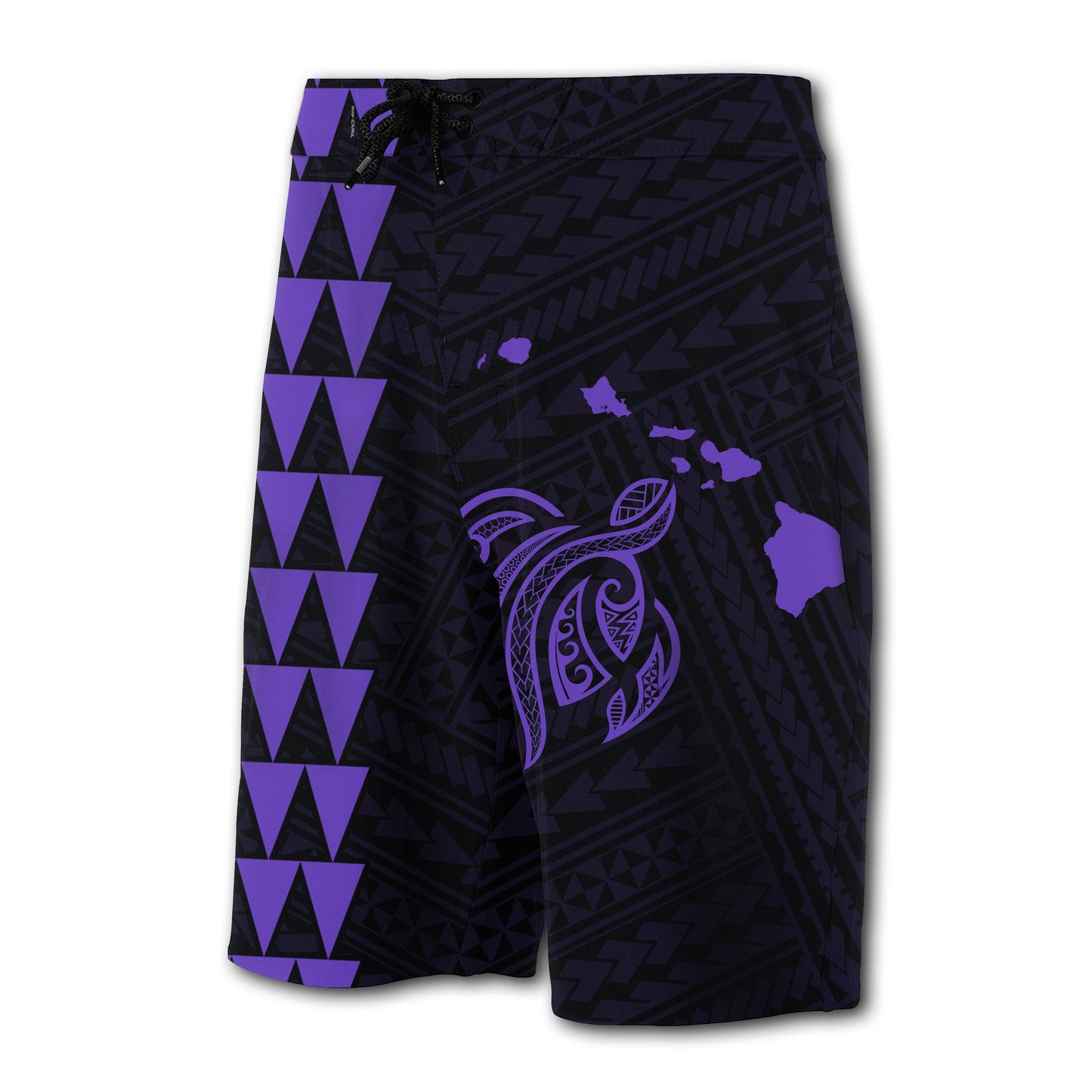 Hawaii Kakau Polynesian Turtle Map Board Shorts - Purple