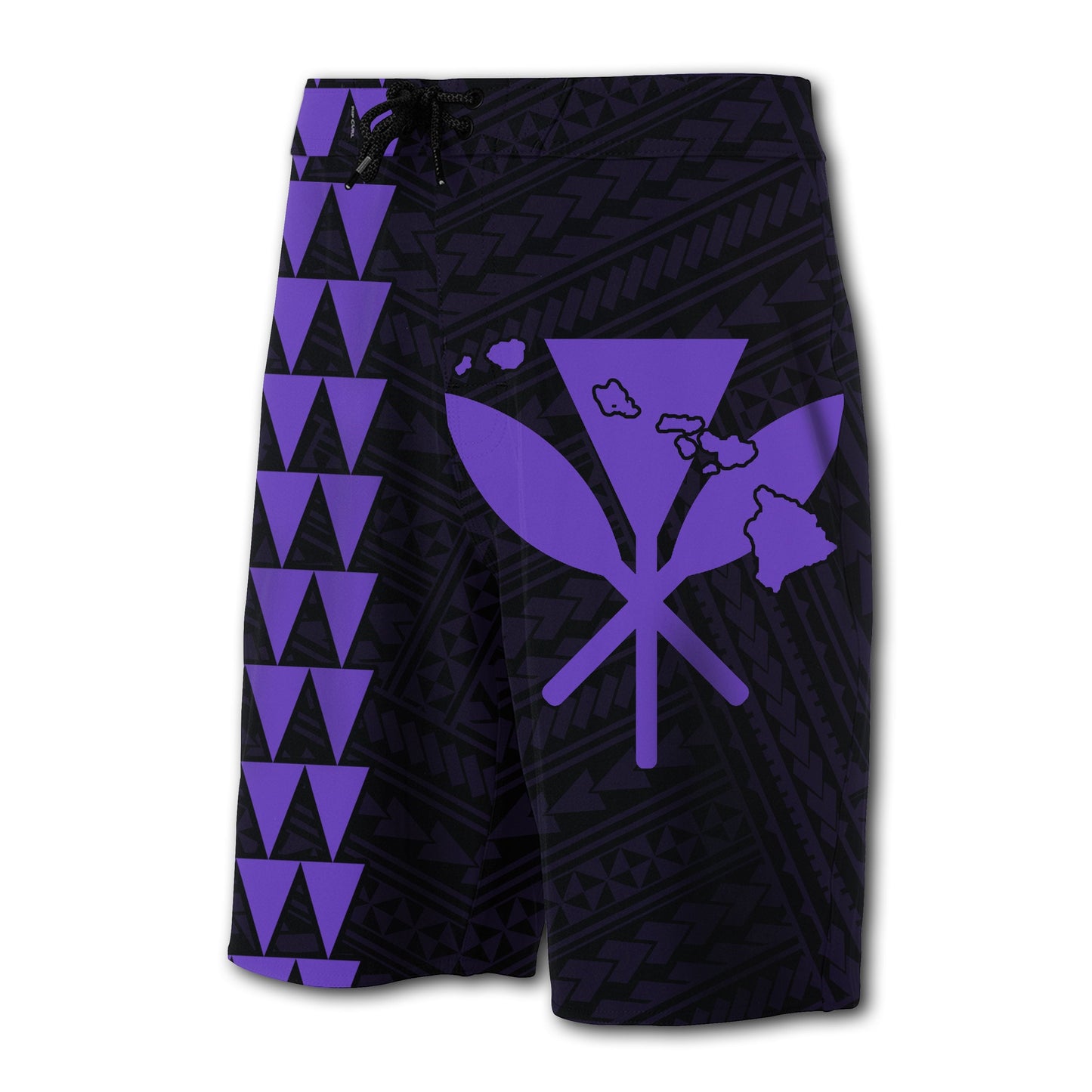 Hawaii Kakau Polynesian Kanaka Map Board Shorts - Purple