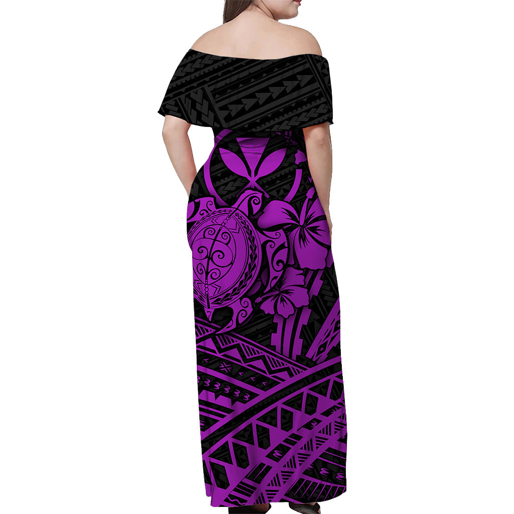 Hawaii Turtle With Hibiscus Tribal Off Shoulder Dress Purple