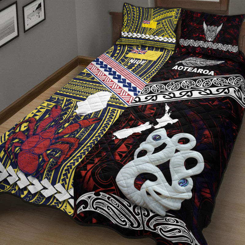 New Zealand And Niue Quilt Bed Set Together Red