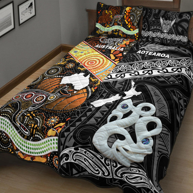 New Zealand Maori Aotearoa And Australia Aboriginal Quilt Bed Set Together Black