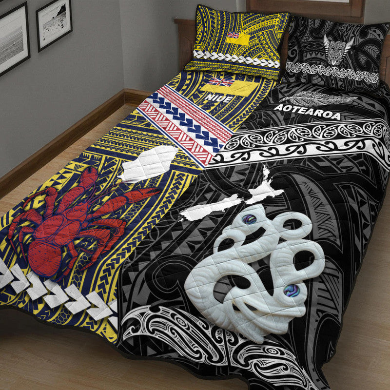 New Zealand And Niue Quilt Bed Set Together Black