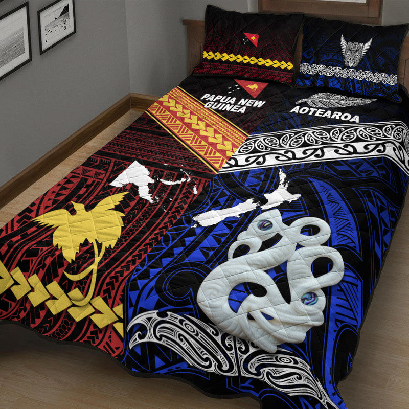 New Zealand And Papua New Guinea Quilt Bed Set Together Blue