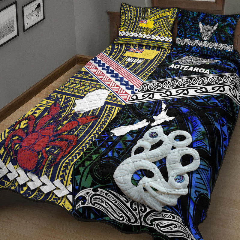 New Zealand And Niue Quilt Bed Set Together Blue