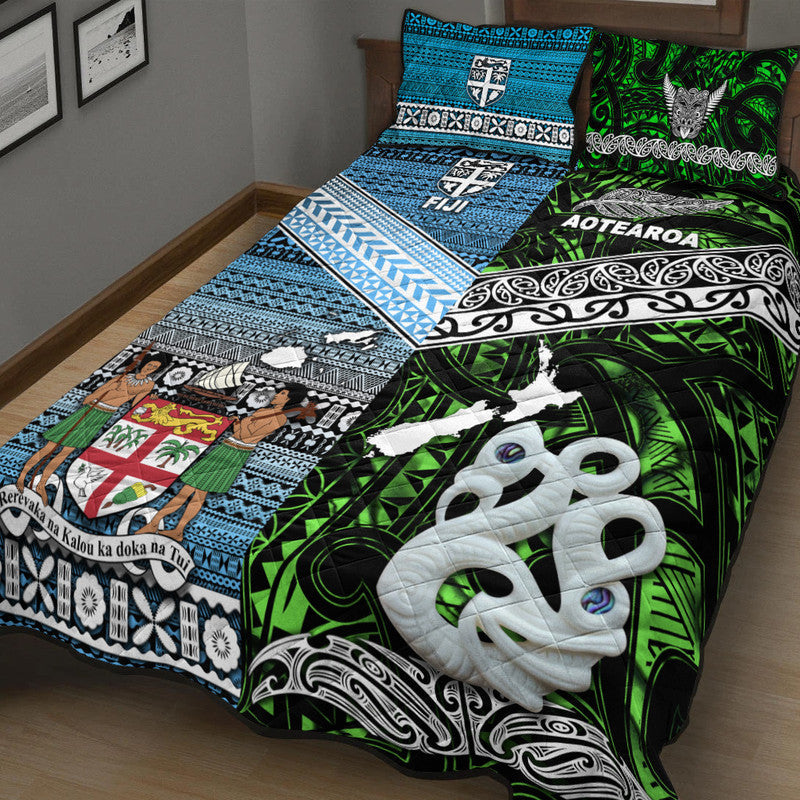 New Zealand And Fiji Quilt Bed Set Together Green