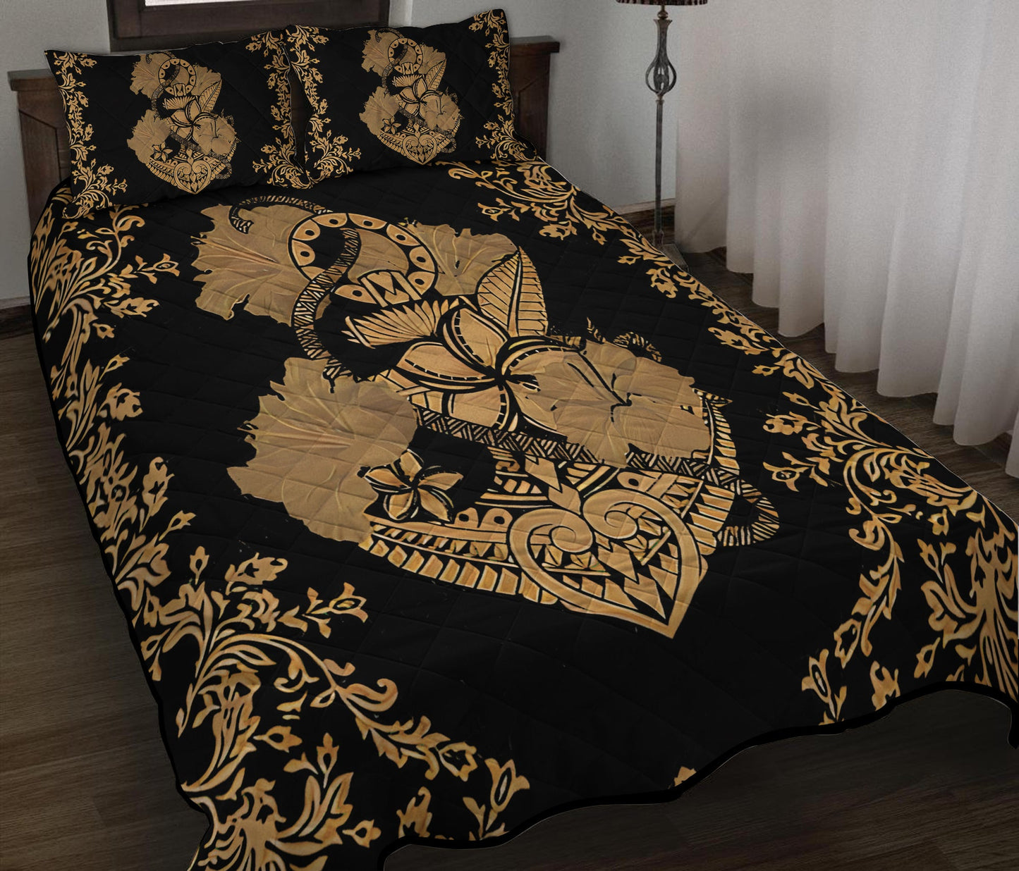 Hawaii Anchor Hibiscus Flower Vintage Quilt Bed Set AH Gold RLT14