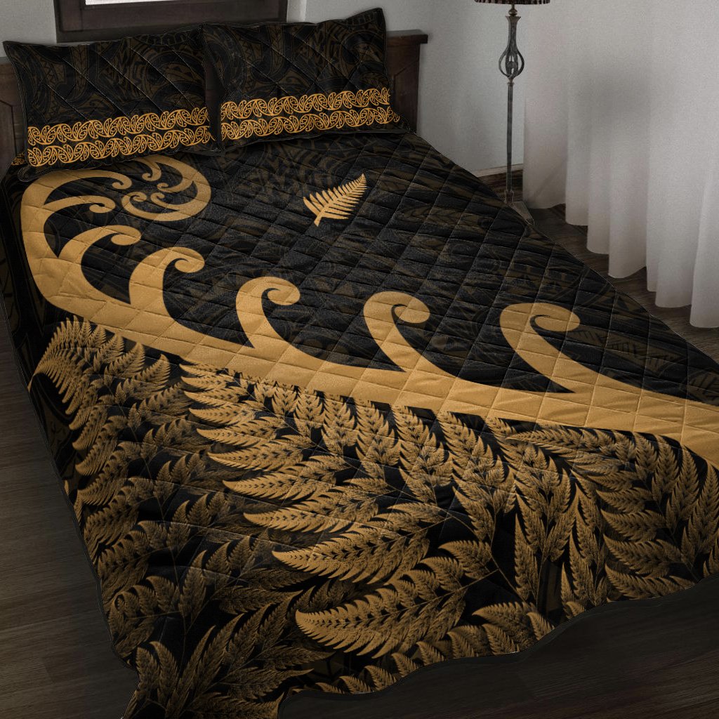 New Zealand Rugby Maori Quilt Bed Set Silver Fern Koru Vibes Gold