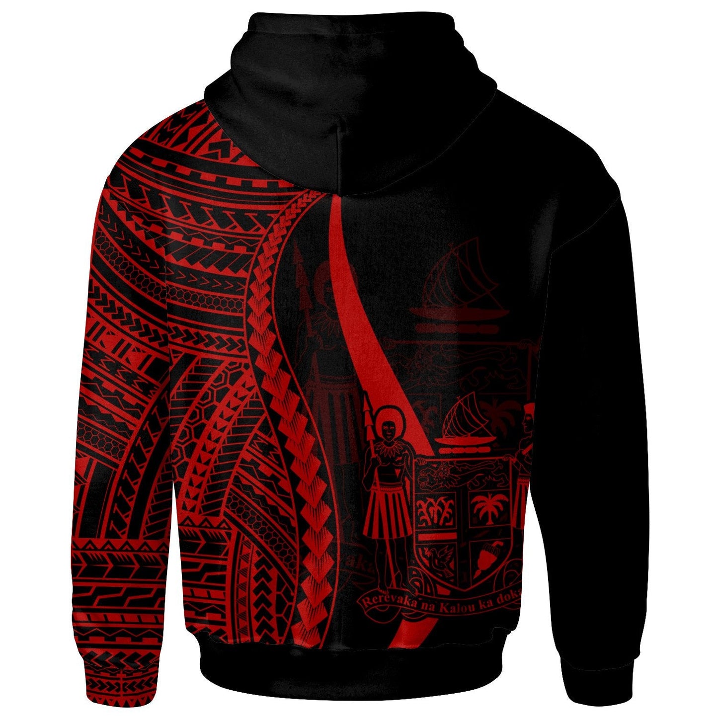 Fiji Zip Up Hoodie Red Tentacle Tribal Pattern Crest