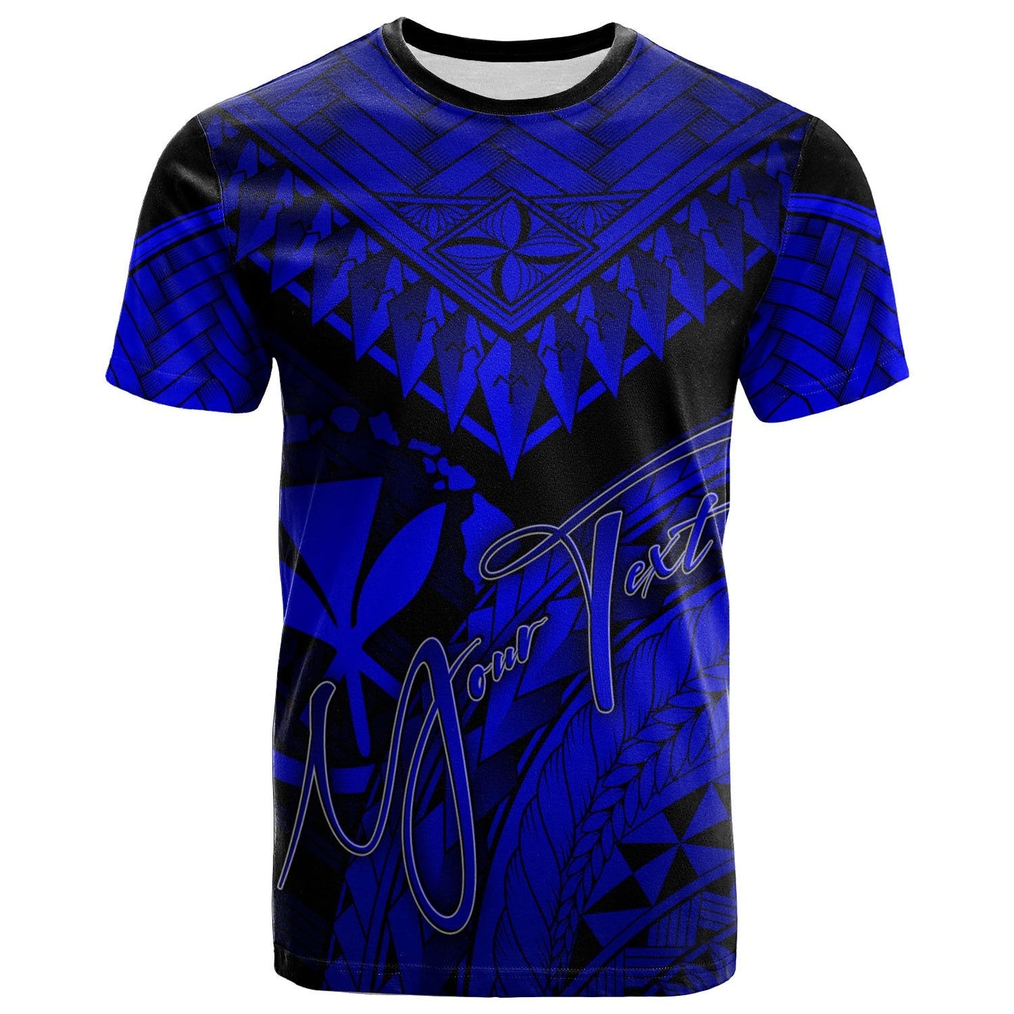 Hawaii T Shirt Royal Blue Polynesian Necklace and Lauhala