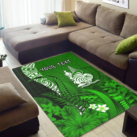 (Custom Personalised) New Caledonia Area Rug Nautilus Green Polynesian Hibiscus