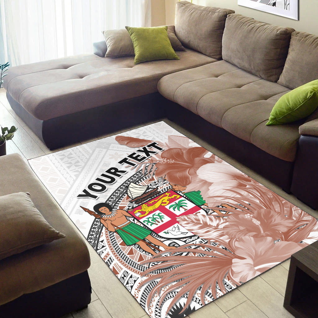 (Custom Personalised) Fiji Tapa Area Rug White Fijian Masi Be Loved Hibiscus