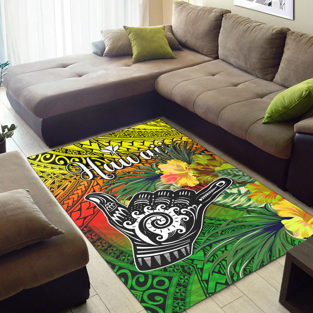 The Shaka Hawaii Area Rug Tropical Flowers Reggae Version