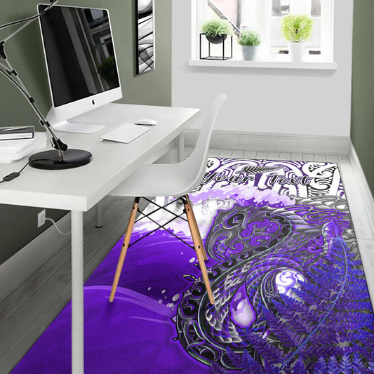 (Custom Personalised) Manaia Maori Area Rug Fern Aotearoa Purple Waves