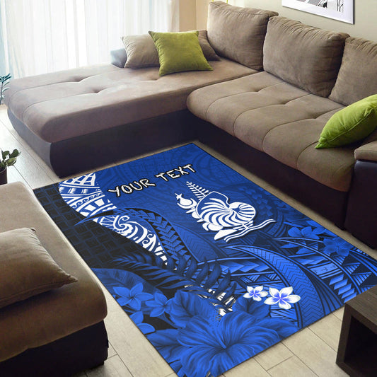 (Custom Personalised) New Caledonia Area Rug Nautilus Blue Polynesian Hibiscus