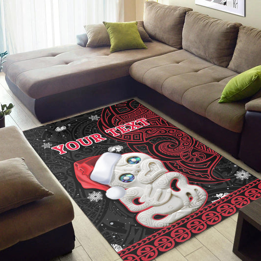 (Custom Personalised) New Zealand Christmas Area Rug Hei Tiki Red Pohutukawa Meri Kirihimete