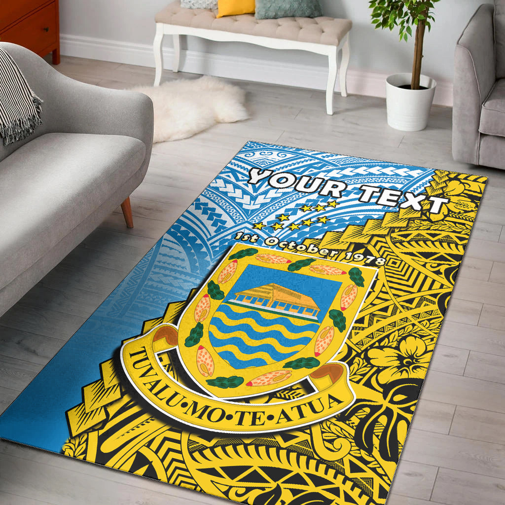 (Custom Personalised) Tuvalu 1978 Area Rug Happy 44th Independence Anniversary Polynesian Pattern