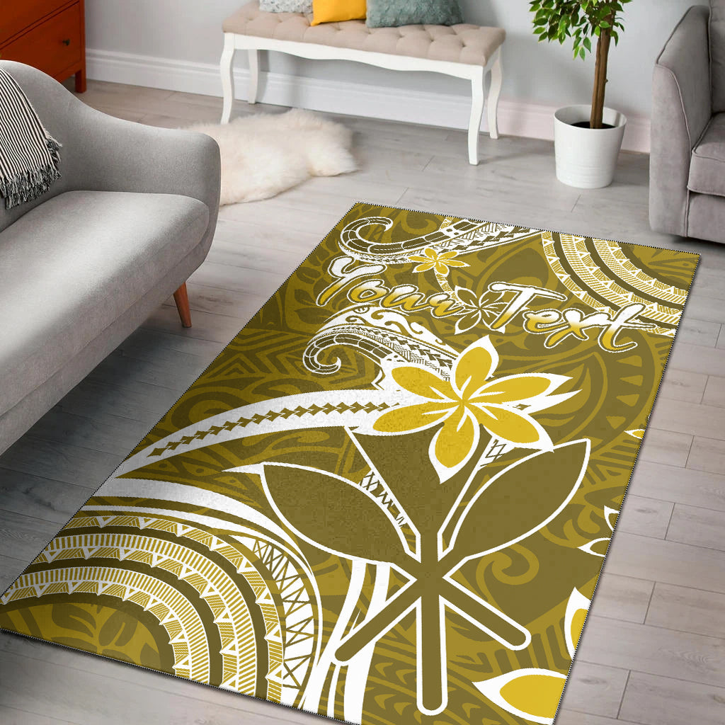 (Custom Personalised) Hawaii Flowers Wave Area Rug Kanaka Maoli Gold Polynesian