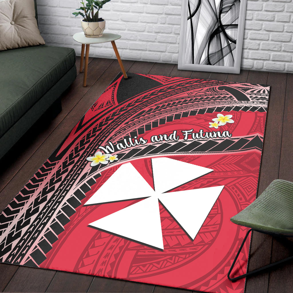 Wallis And Futuna Area Rug Plumeria Flowers With Red Polynesian Pattern