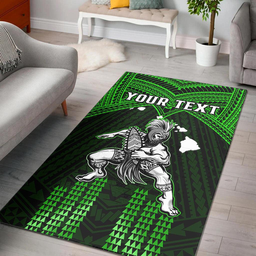 (Custom Personalised) Hawaii Area Rug Hawaiian Warrior With Weapon Polynesian Ver.03