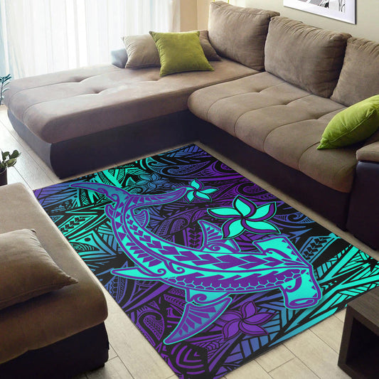 Polynesian Area Rug Purple Paradise Hawaiian Tribal Hammerhead Shark