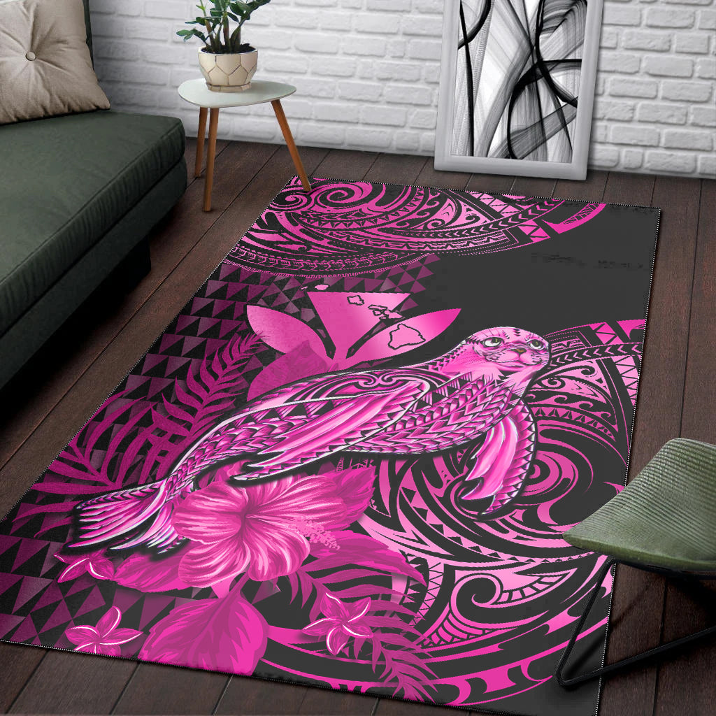 Hawaii Monk Seal Area Rug Kakau With Kanaka Pink