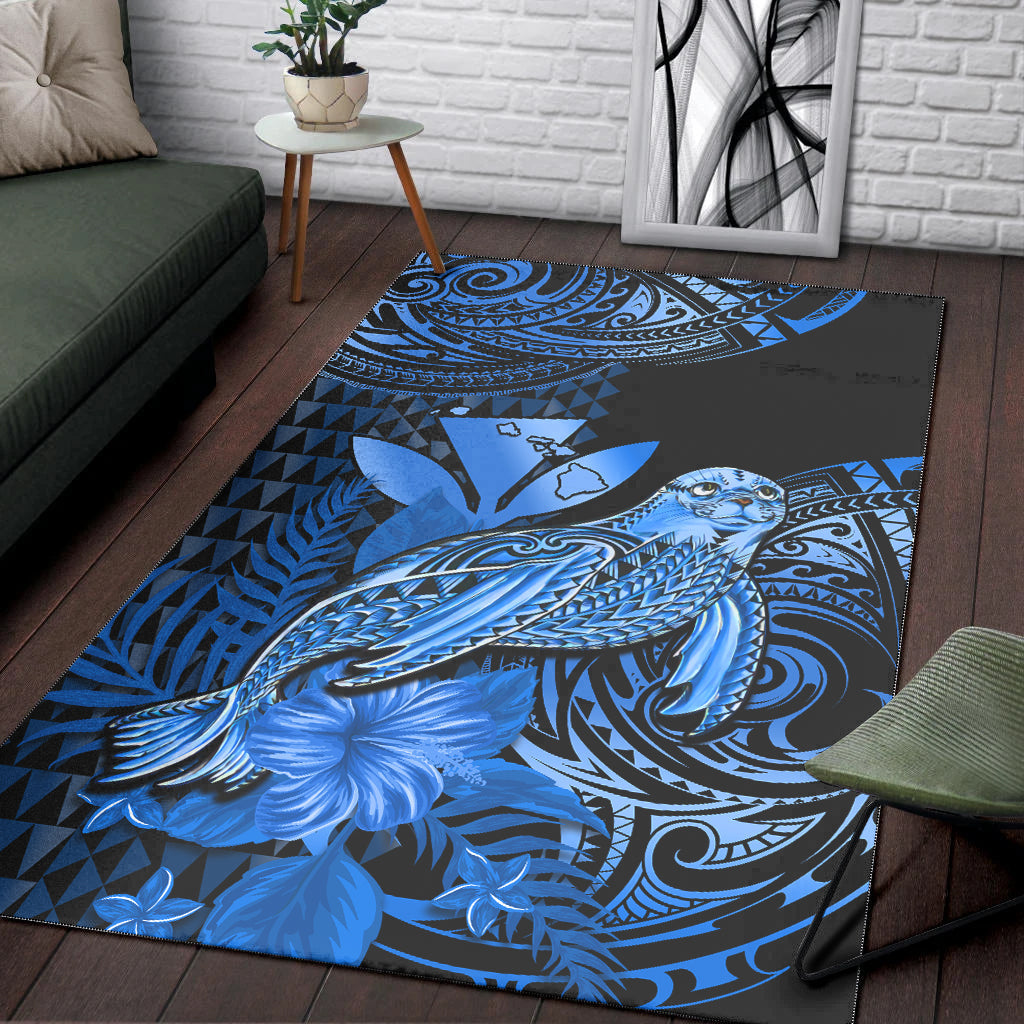 Hawaii Monk Seal Area Rug Kakau With Kanaka Blue