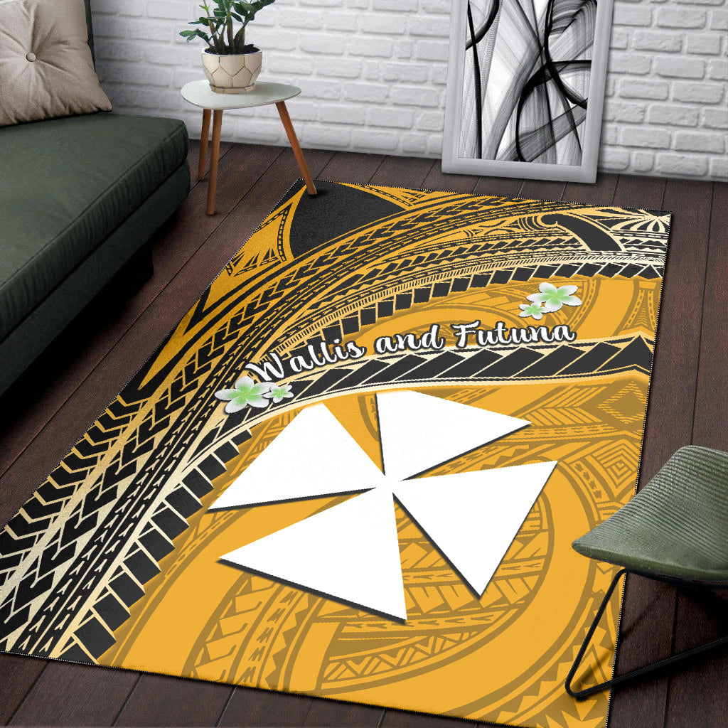 Wallis And Futuna Area Rug Plumeria Flowers With Gold Polynesian Pattern