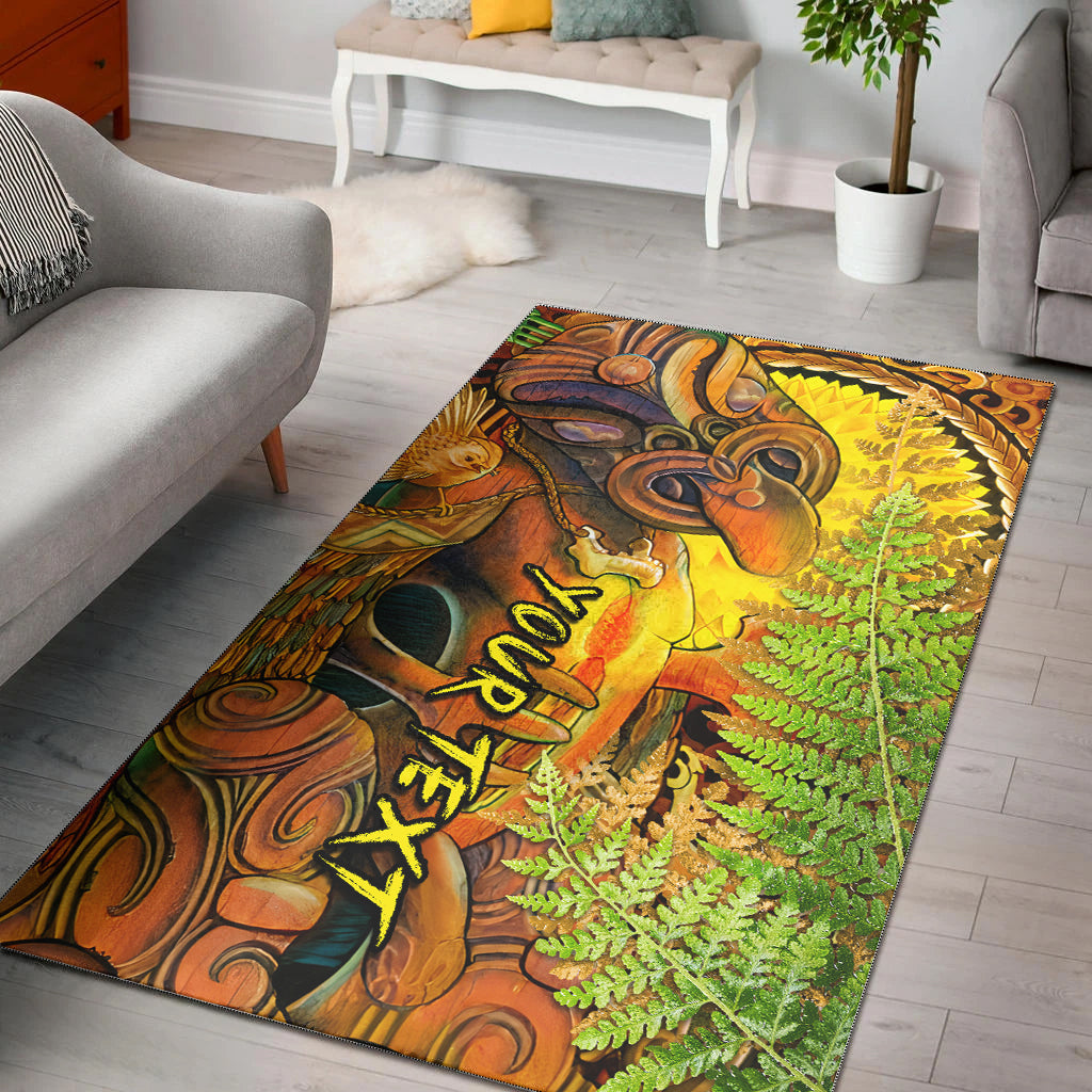 (Custom Personalised) Hei Tiki Maori Area Rug Fern Aotearoa Ta Moko Sun