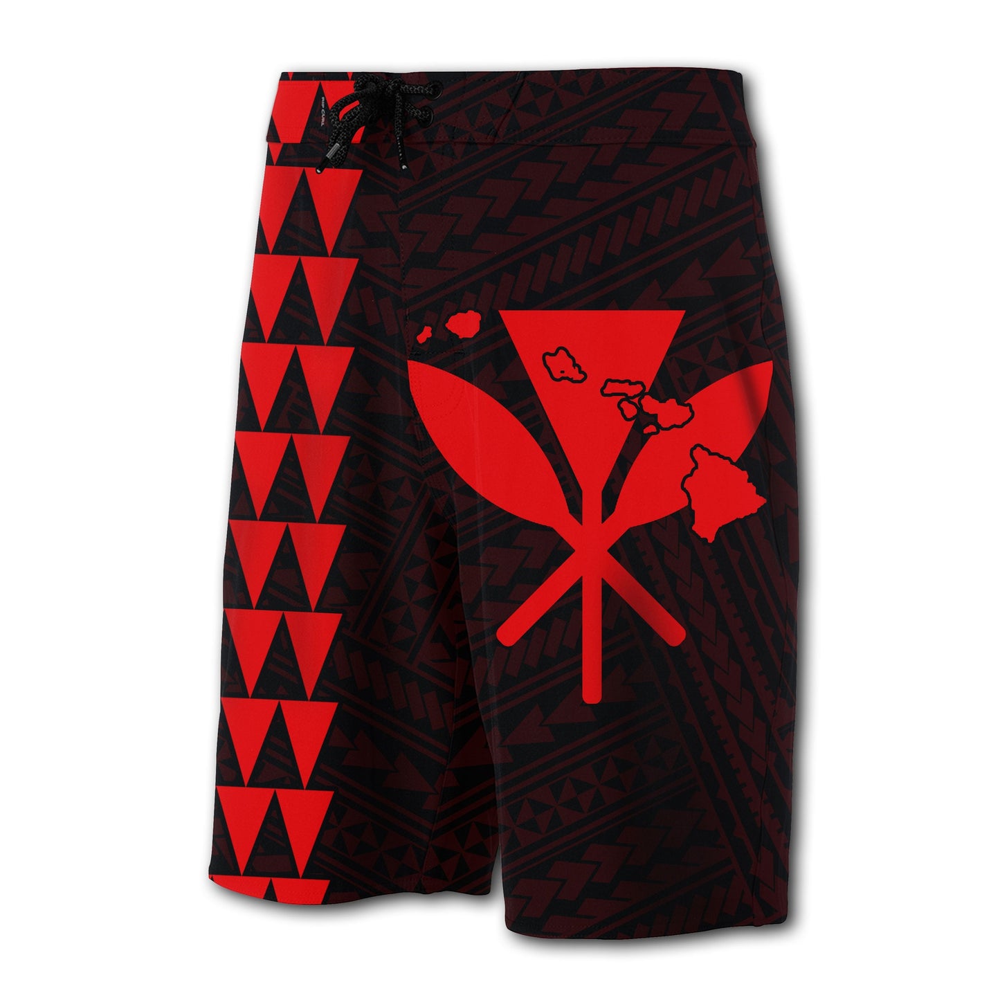Hawaii Kakau Polynesian Kanaka Map Board Shorts - Red