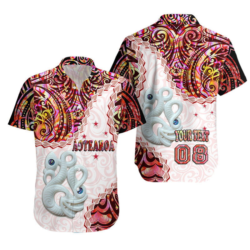 Custom Personalised New Zealand Maori Hawaiian Shirt Aotearoa Manaia Red Paua Shell