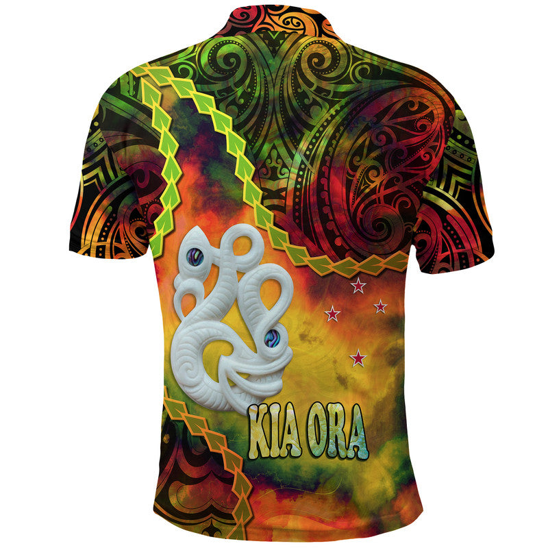 New Zealand Maori Polo Shirt Aotearoa Manaia Reggae Paua Shell - Kia Ora