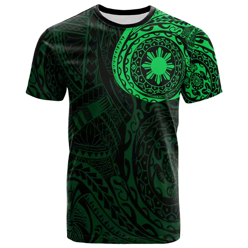 Philippines Polynesian T-Shirt - Polynesian Tattoo Style Green Shirt