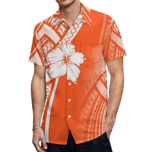 Polynesian Hibiscus Matching Outfit For Couple Samoan Women'S Short-Sleeved Dress Party Men's Aloha Shirt