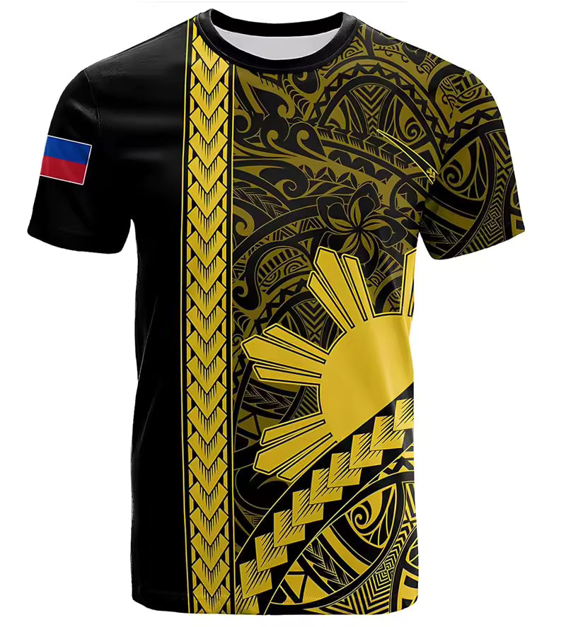 Philippines Shirt Polynesian Tribal Philippines Flag Unisex Printed Yellow O-Neck Shirt