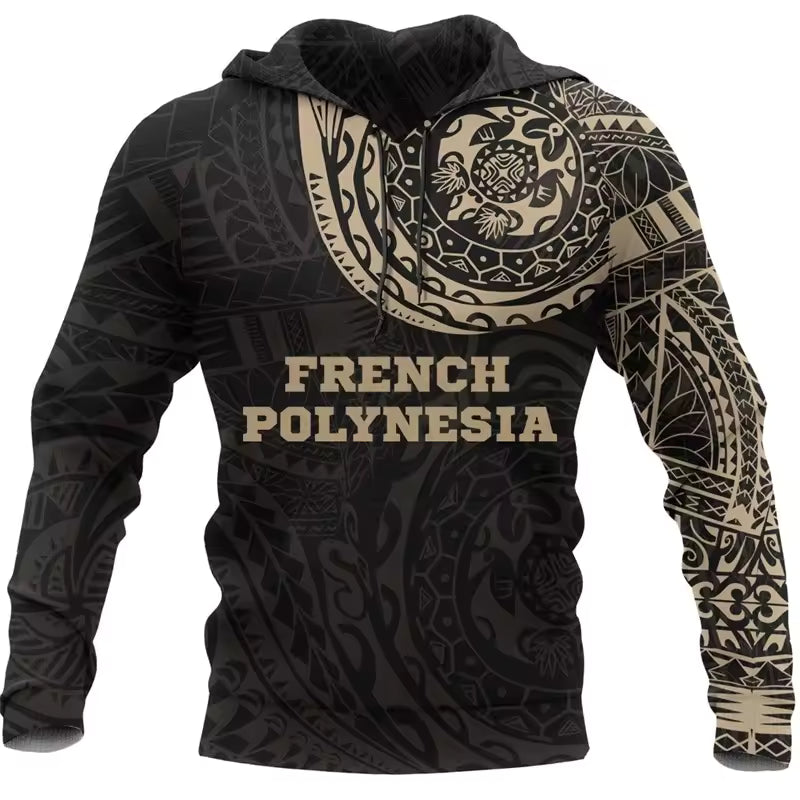 French Polynesia Polynesian Zip Up Black Hoodie