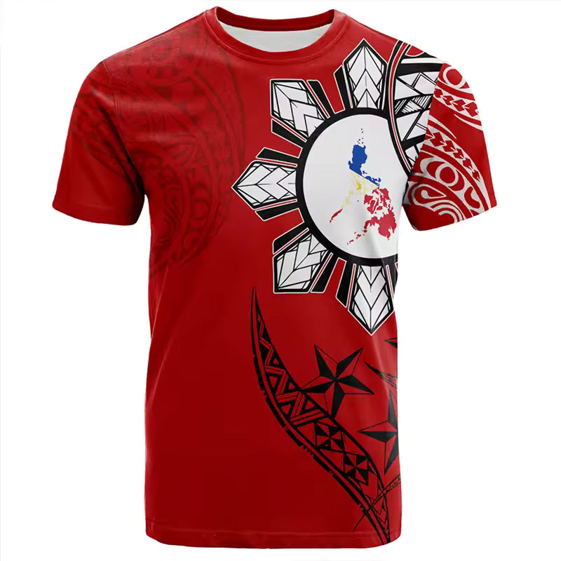 Philippines T Shirt Philippines Polynesian Tribal Pattern Unisex Printed Red O-Neck Shirt