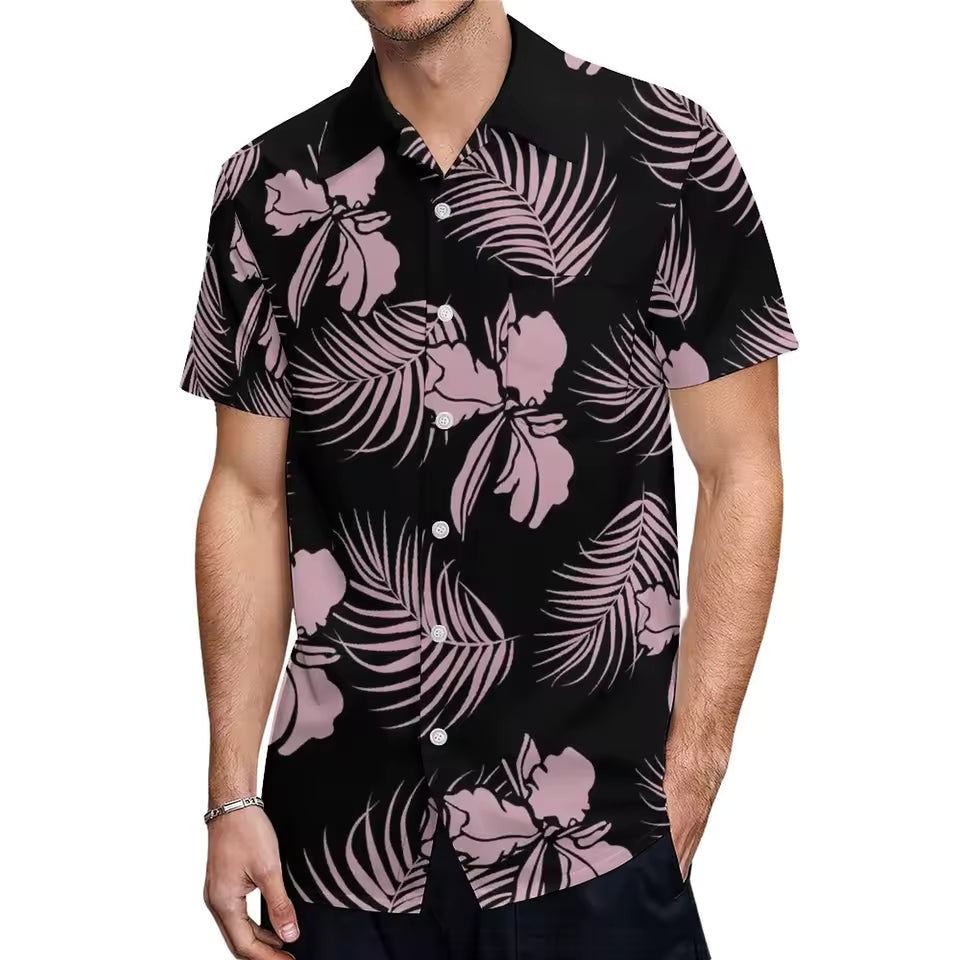 Polynesian Summer Matching Outfit For Couple Polynesian Tropical Printed Ruffled Fishtail Dress And Hawaiian Shirt Matching Set