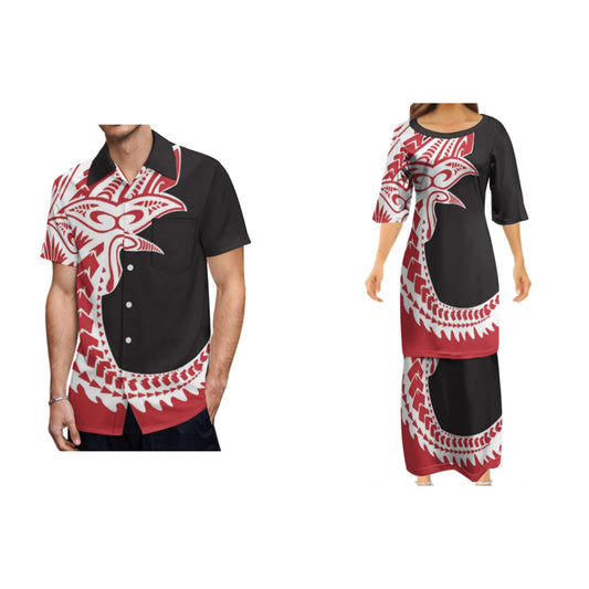 Polynesian Tribe Samoa Print Women'S Clothing Asian And Pacific Island Clothing Samoa Puletasi Couple Set
