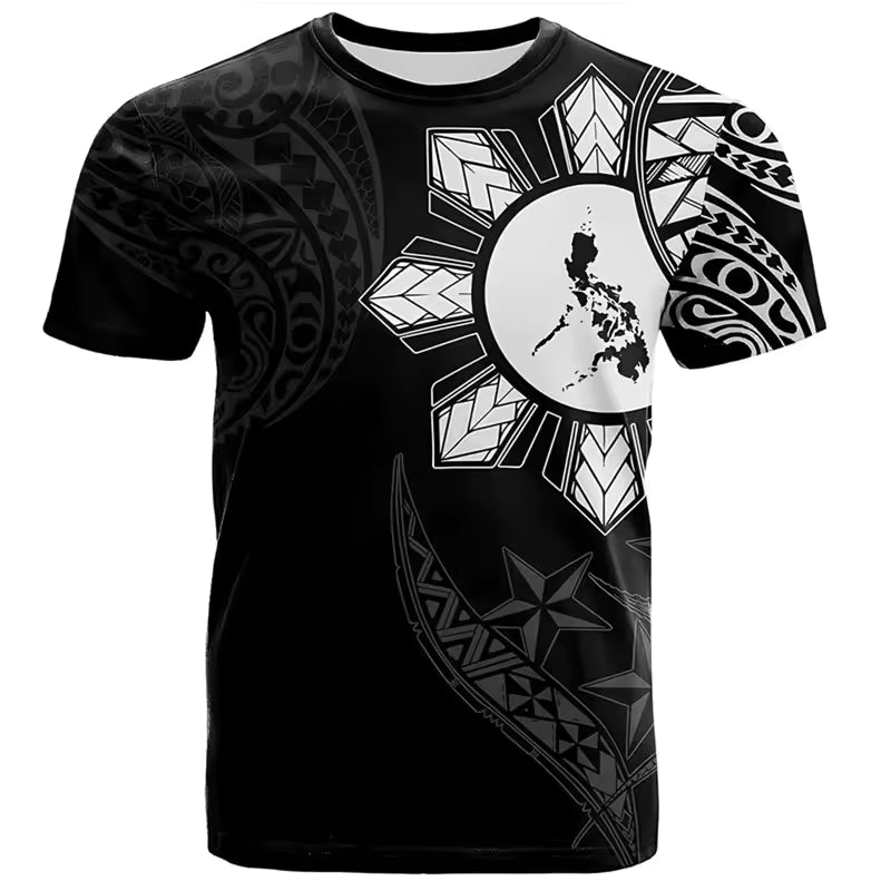 Philippines Flag Men's T-shirt 3D Printed Philippine Map Black Short Sleeve O-Neck Unisex T Shirt