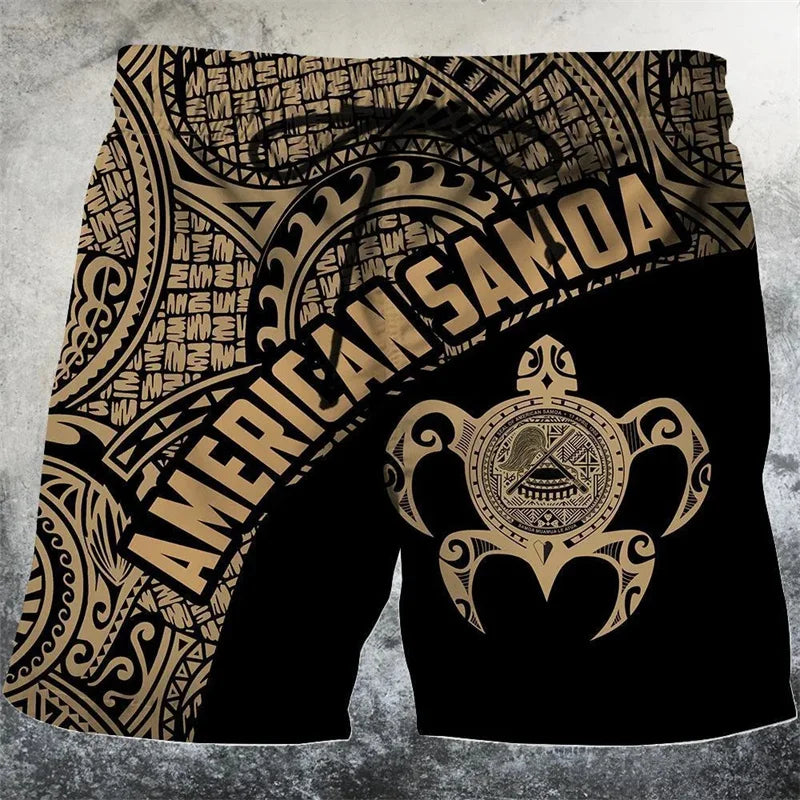 Sea Turtle Short Pants For Men Floral Leaf Plant Pattern American Samoa Gold Men Short