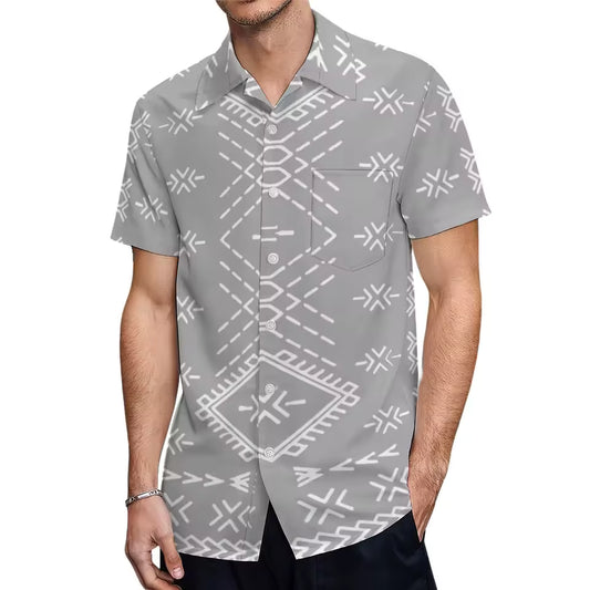 Samoan Grey Puletasi Polynesian Tattoo Pattern Matching Outfit For Couple Women Dresses lady Design Dress Matching Men's Short-Sleeved Shirts Couple Suit