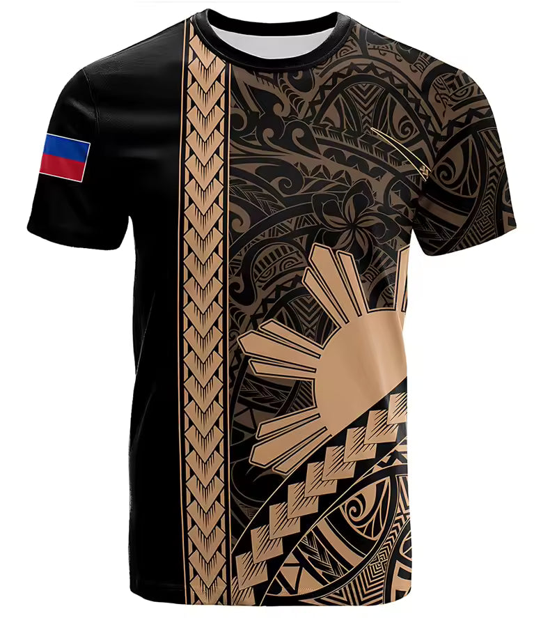 Philippines Shirt Polynesian Tribal Philippines Flag Unisex Printed Gold O-Neck Shirt