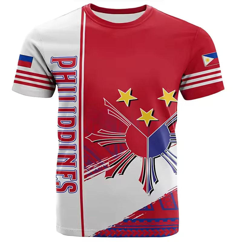 Philippines Flag Men's T-shirt 3D Printed Philippine Red Short Sleeve O-Neck Unisex T Shirt