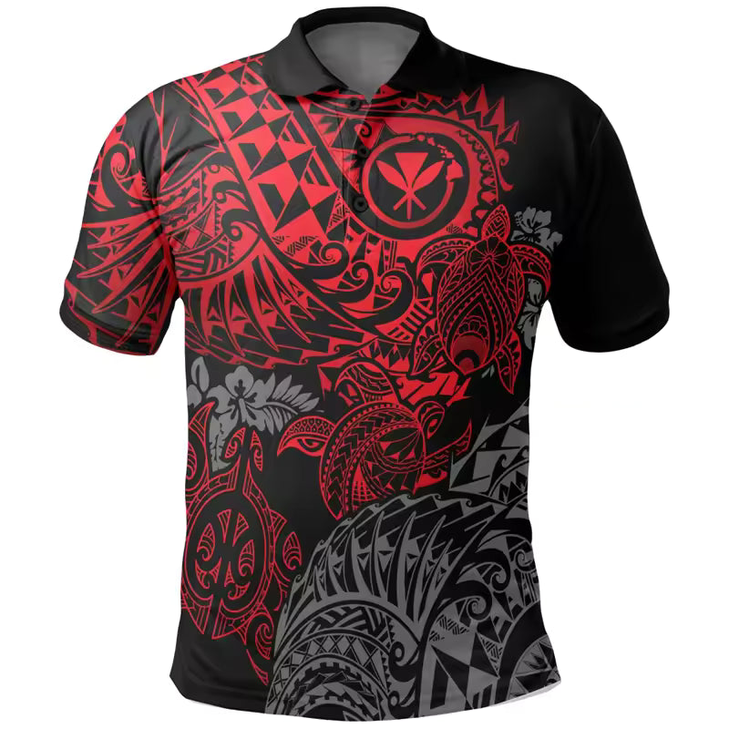 Hawaii Polo Shirt Polynesian Tribal Pattern Black Red Shirt