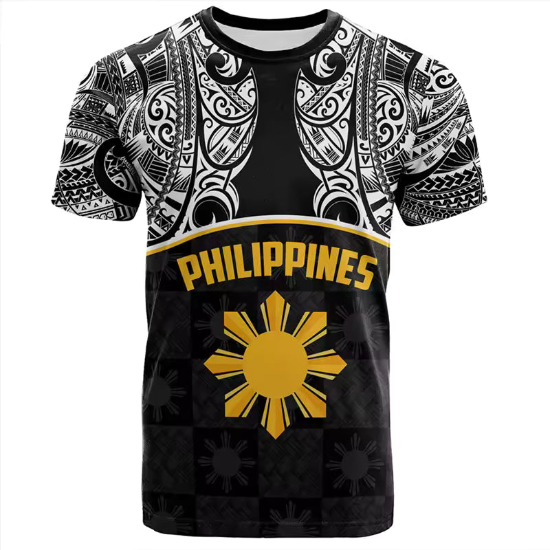 Philippines Black Shirt Polynesian Pattern Island Unisex O-Neck Shirt All Over Print