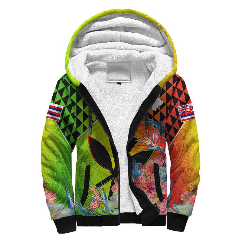 (Custom Personalised) Hawaii Sherpa Hoodie Hawaiian Tribal Kanaka Maoli Hibiscus