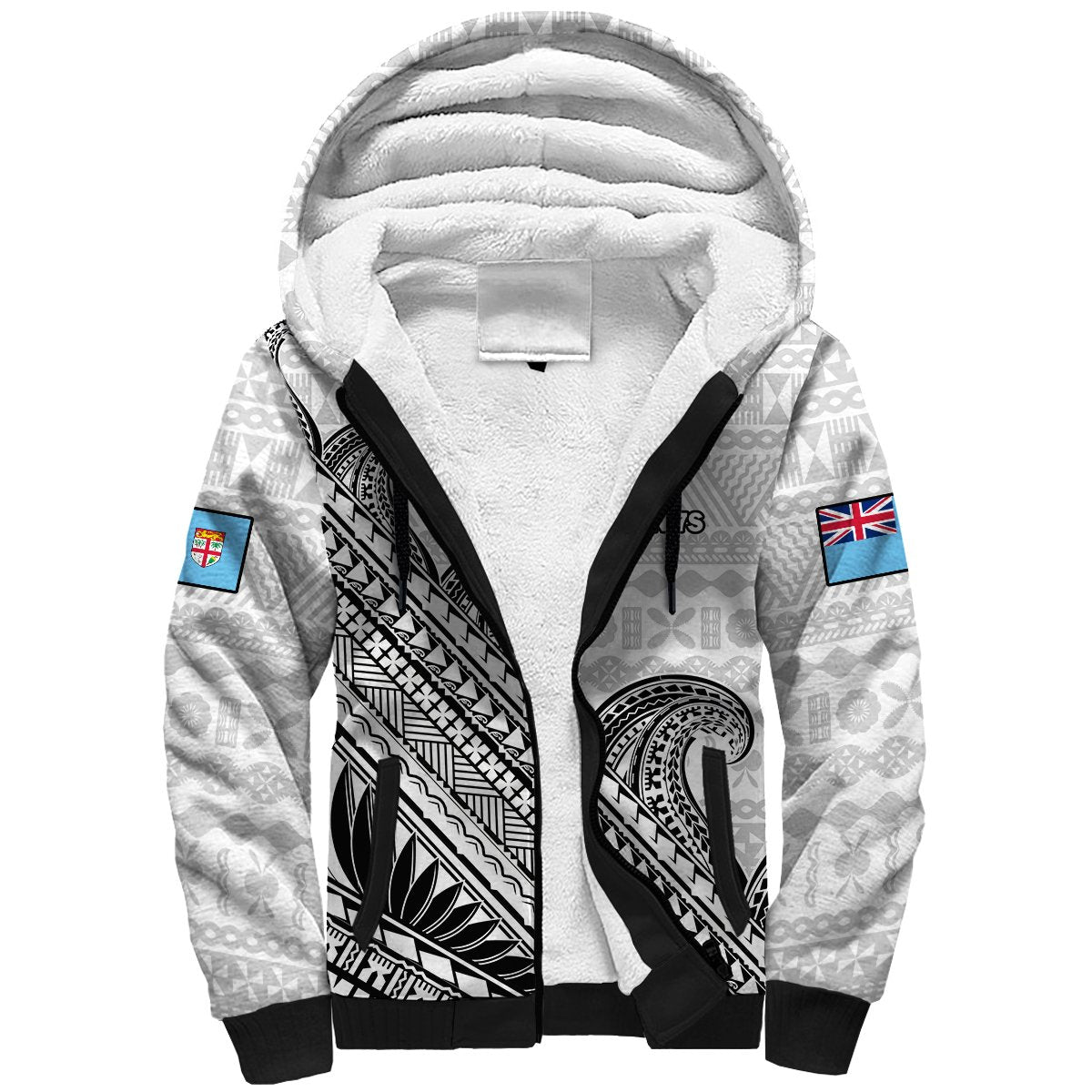 (Custom Text And Number) Fiji Sevens Rugby Sherpa Hoodie Fijian 7s Tapa Polynesian Art