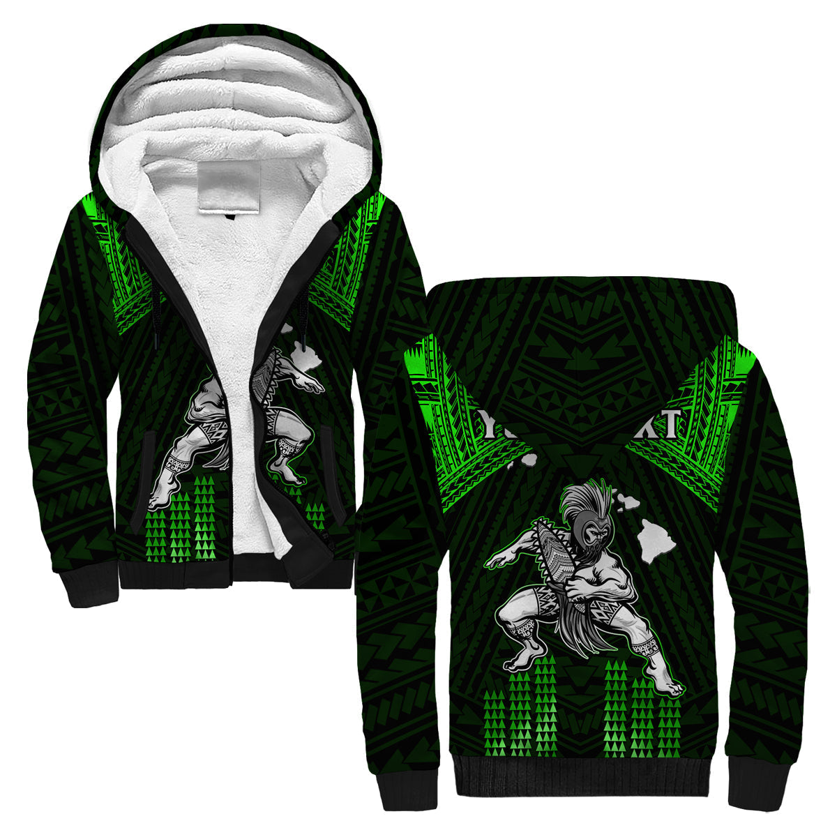 (Custom Personalised) Hawaii Sherpa Hoodie Hawaiian Warrior With Weapon Polynesian Ver.03